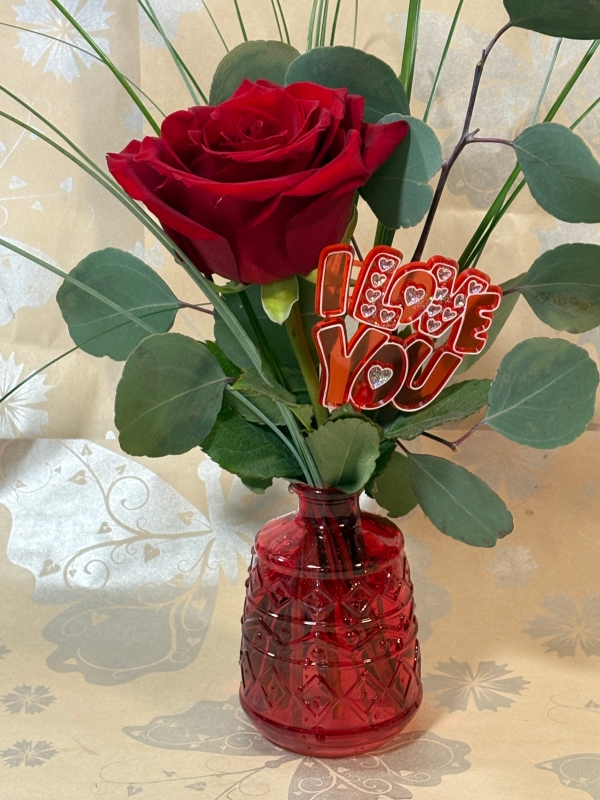 Valentine's Single Red Rose with vase