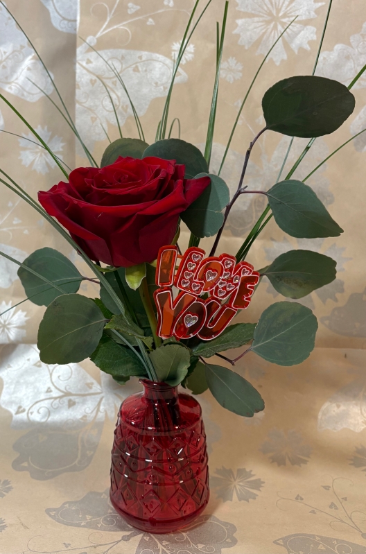 Valentine's Single Red Rose with vase
